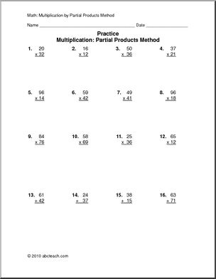 Partial Products Worksheets