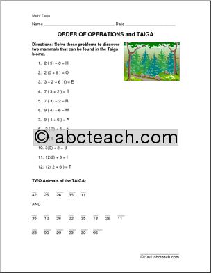 Worksheet: Equations and Taiga (upper elem)