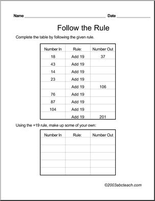 Worksheet: Follow the Rule 2 (add 19)