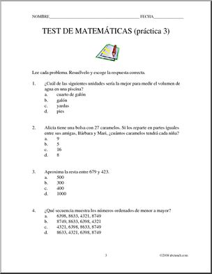 Spanish: MatemÂ·ticas – Test de prÂ·ctica. Nivel 4 (elementaria/secundaria)