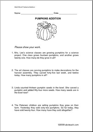 Word Problems: Pumpkins (elementary)