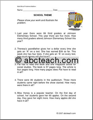 School Themed Addition (elementary) Word Problems