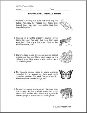 Word Problems: Endangered Animal Addition (primary)