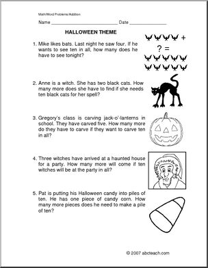 Halloween Subtraction (primary/elem) Word Problems