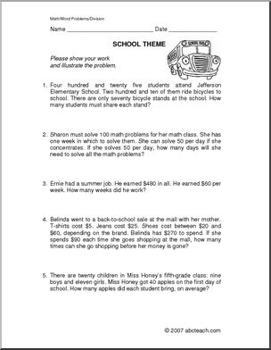 Word Problems: School Themed Division (upper elementary)