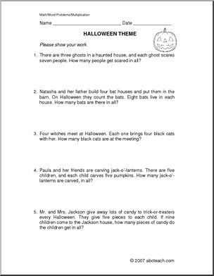 Halloween Multiplication (elem) Word Problems