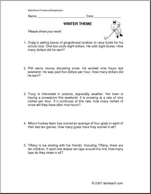 Winter Multiplication (elem) Word Problems
