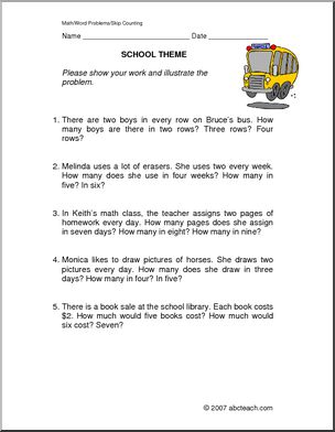 School Themed Skip Counting (elem) Word Problems
