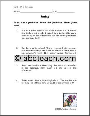 Word Problems – Spring theme (primary)