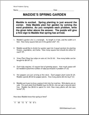 Word Problems: Spring Garden (elementary)