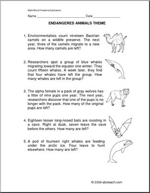 Word Problems: Endangered Animal Subtraction (primary)