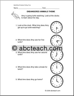 Word Problems: Telling Time (primary)