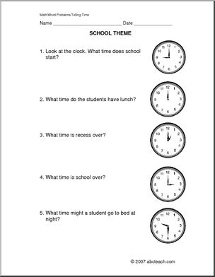 Word Problems: School Themed Time (primary)