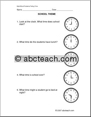 Word Problems: School Themed Time (primary)