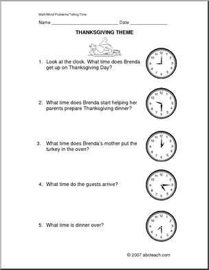 Thanksgiving Time (primary) Word Problems