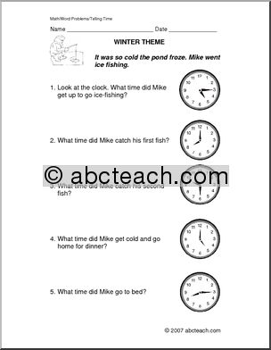 Winter Telling Time (primary/elem) Word Problems