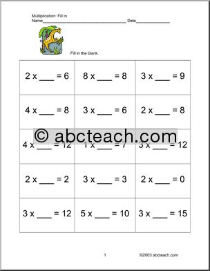 Multiplication (1 digit; missing factors) Worksheet