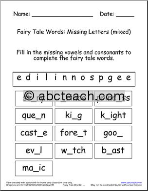 Fairy Tale Words (mixed) Missing Letters