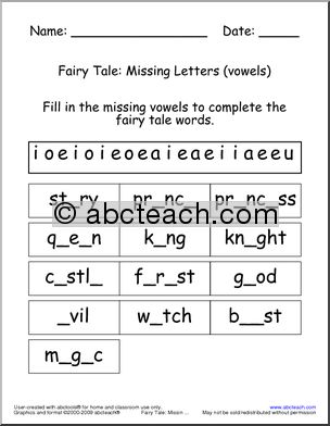 Fairy Tale Words (vowels) Missing Letters
