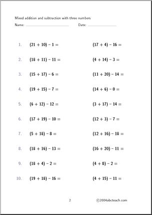 Worksheet: Mixed Practice (three numbers) Set 2