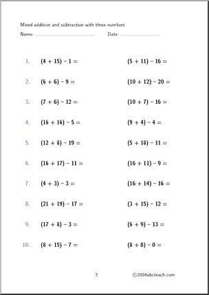 Worksheet: Mixed Practice (three numbers) Set 2 | Abcteach