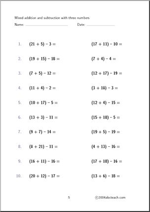 Worksheet: Mixed Practice (three numbers) Set 2 | Abcteach