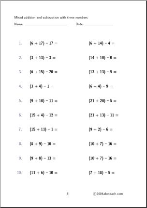 Worksheet: Mixed Practice (three numbers) Set 3 – Abcteach