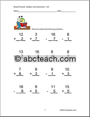 Worksheet: Mixed addition and subtraction (set 7)