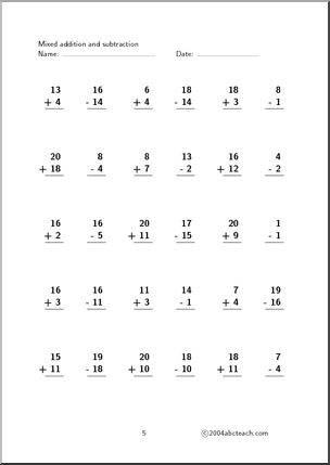 Worksheet: Mixed Practice (1-20) Set 5 | Abcteach