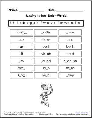 Second Grade Level Set 2′ Dolch Activity Pages – Abcteach