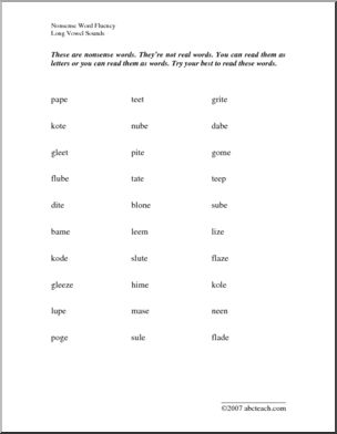 Testing Practice: Nonsense Words (long vowels 1)