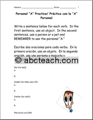 Spanish: Spanish 1 Ã± PrÂ·ctica de “A” personal: frases originales(secundaria).