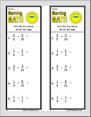 Morning Math Weekly Set – Adding & Subtracting Unlike Fractions