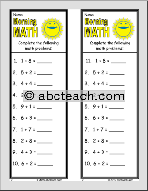 Morning Math Weekly Set – 1-Digit Addition