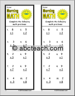 Morning Math Weekly Set – Multiplication Facts – Multiplication Worksheets