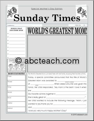 Writing Prompt: Mother’s Day Newspaper