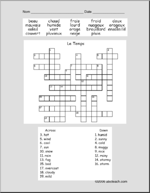 French: Crossword- weather words