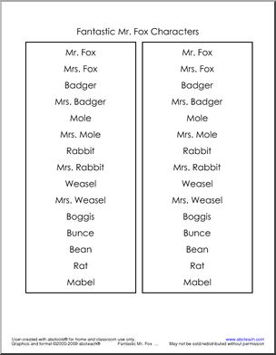 Fantastic Mr. Fox Characters Spelling