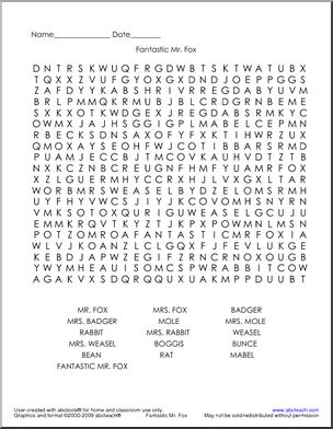 Fantastic Mr. Fox Characters Word Search