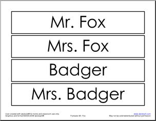 Fantastic Mr. Fox Characters Word Wall