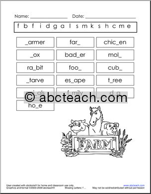 Fantastic Mr. Fox Vocabulary (elem) Missing Letter
