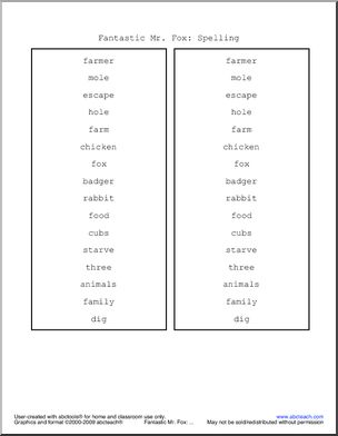 Fantastic Mr. Fox Vocabulary (elem) Spelling