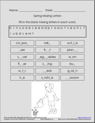 Missing Letters: Spring Vocabulary (upper elem)