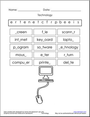 Missing Letter: Technology (elem/upper el)