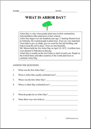 Comprehension: Arbor Day (primary) – Abcteach