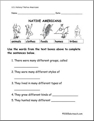 Worksheet: Native Americans (primary/elementary) | Abcteach