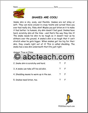 Comprehension: Snakes Are Cool! (primary/elementary)