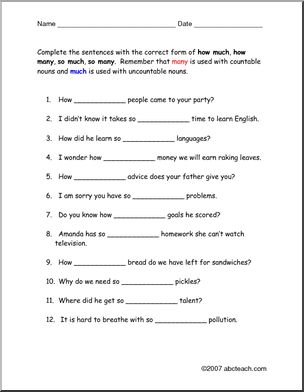 Worksheet: How Much or How Many (ESL)