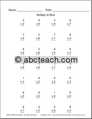 Multiplication (to 9) Worksheet