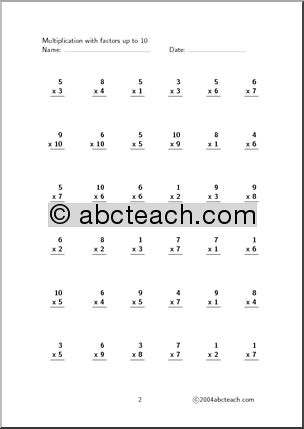 Multiplication (up to 10, set 2) Worksheet